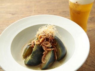 5分炊くだけでほっこり「水ナスのぬか漬けと桜エビの煮物」