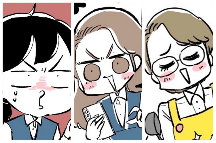 左から、だら先輩、ギャルちゃん、ピカ子（漫画:若林杏樹）