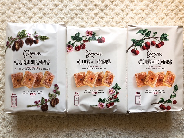 CUSHIONS（チョコレート味、ストロベリー味、チェリー味）各148円（税抜） ／（C）コクハク