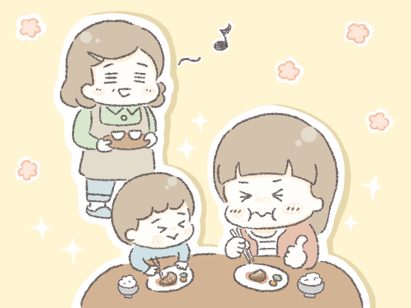 ばぁばの手料理はありがたいけど（イラスト：こばやしまー）