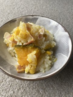 「カボチャの煮物」炊き込みご飯でリメーク 2022.3.30（水）