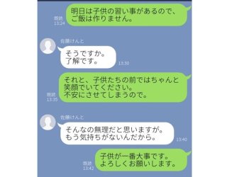 妻「ご飯は作りません」夫「そうですか」LINEですます、仮面夫婦の日常